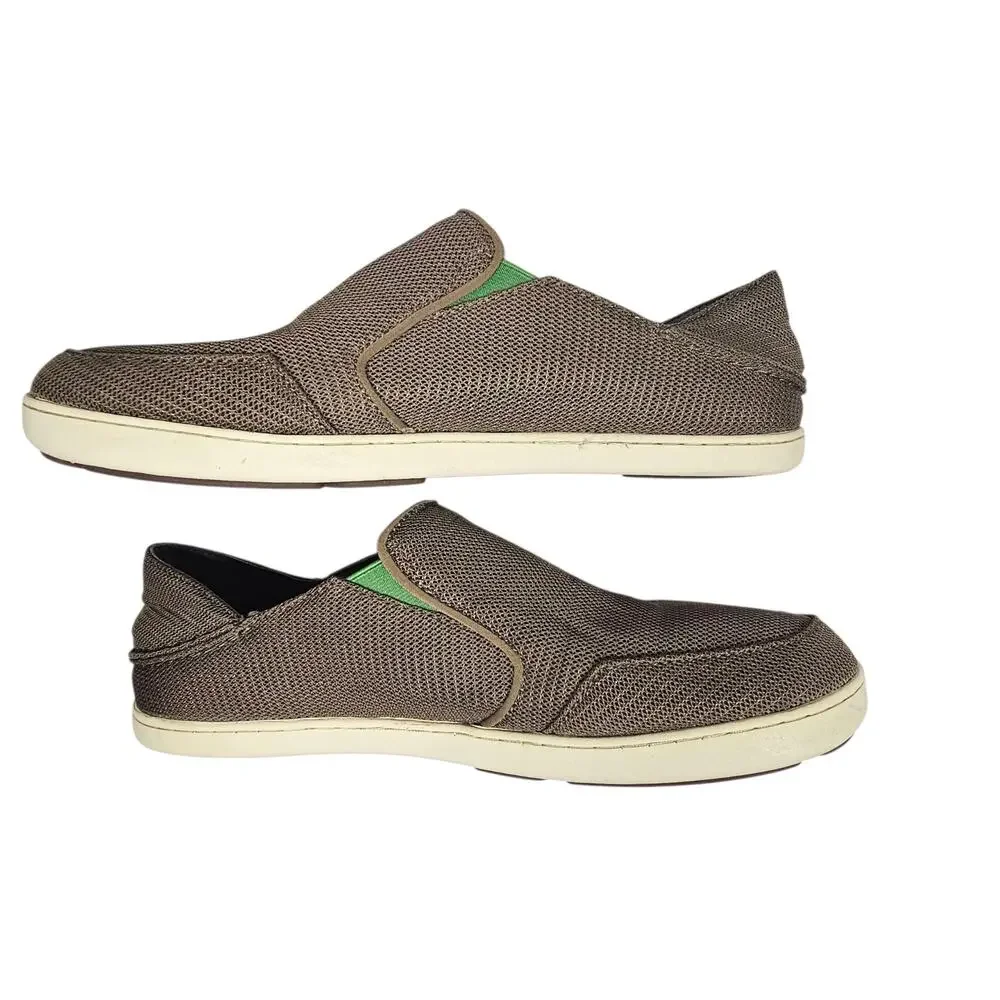 OluKai Nohea Mesh Men's Slip-On Comfort Shoes in Mustang/Lime Peel Size 11.5
